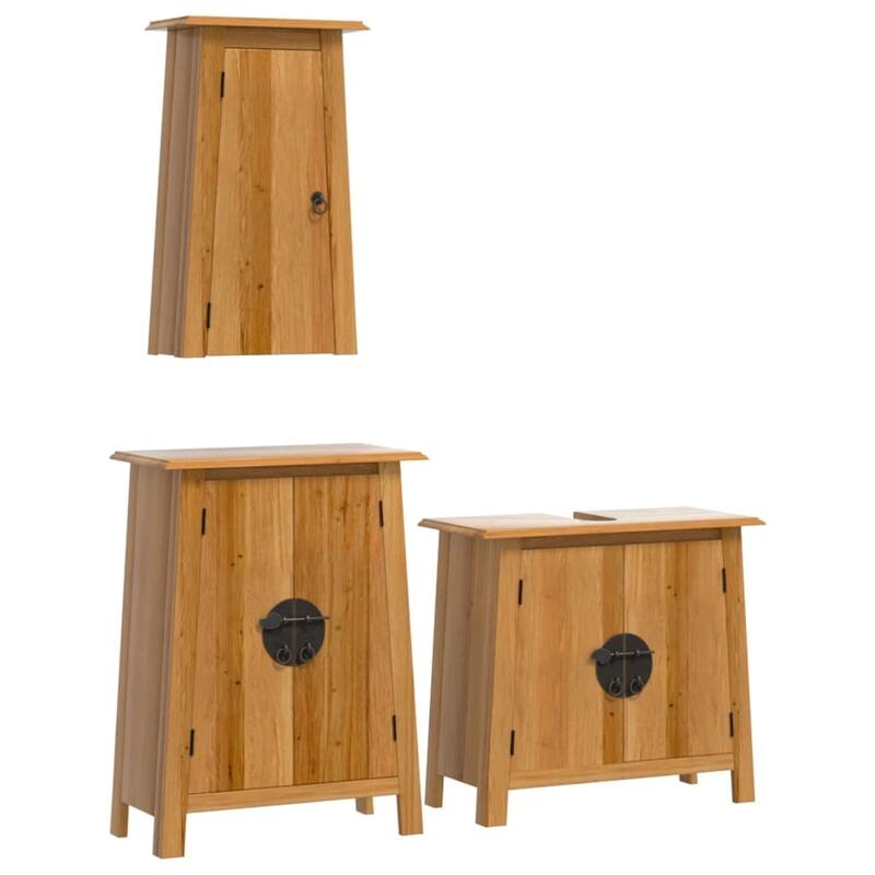 vidaXL Bathroom Furniture Set Wood Tone Solid Pine Wood