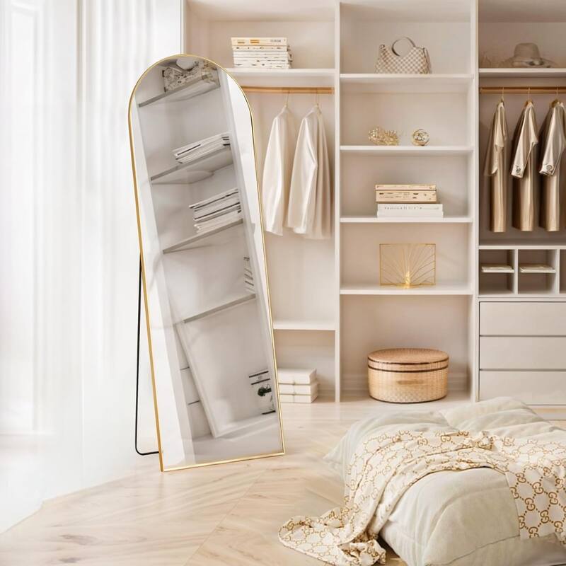 Arched Mirror Full Length, 16"x59" Body Wall Mirrors, Floor Standing,Tall Arch Mirror with Stand Aluminum Alloy Frame