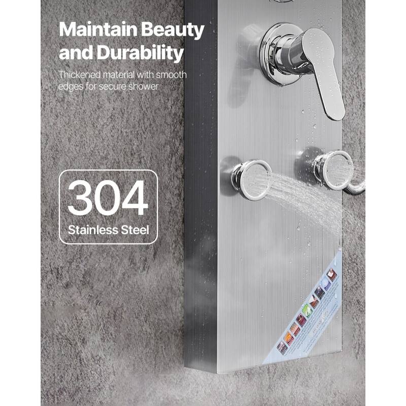 Silver Wall Mounted 3-in-1 Shower Panel Tower with Rainfall Head and Massage Jets Handheld Sprayer - 48.8” x 7.9” x 17.7”