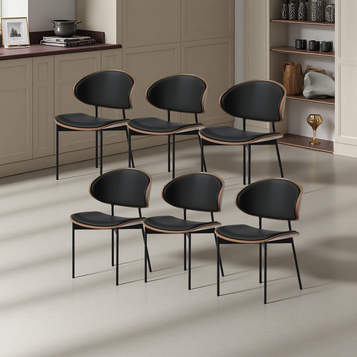 Modern Brown Not Assembled Need Dining Chairs ,curved Back Leather Kitchen Chairs for Dining Room
