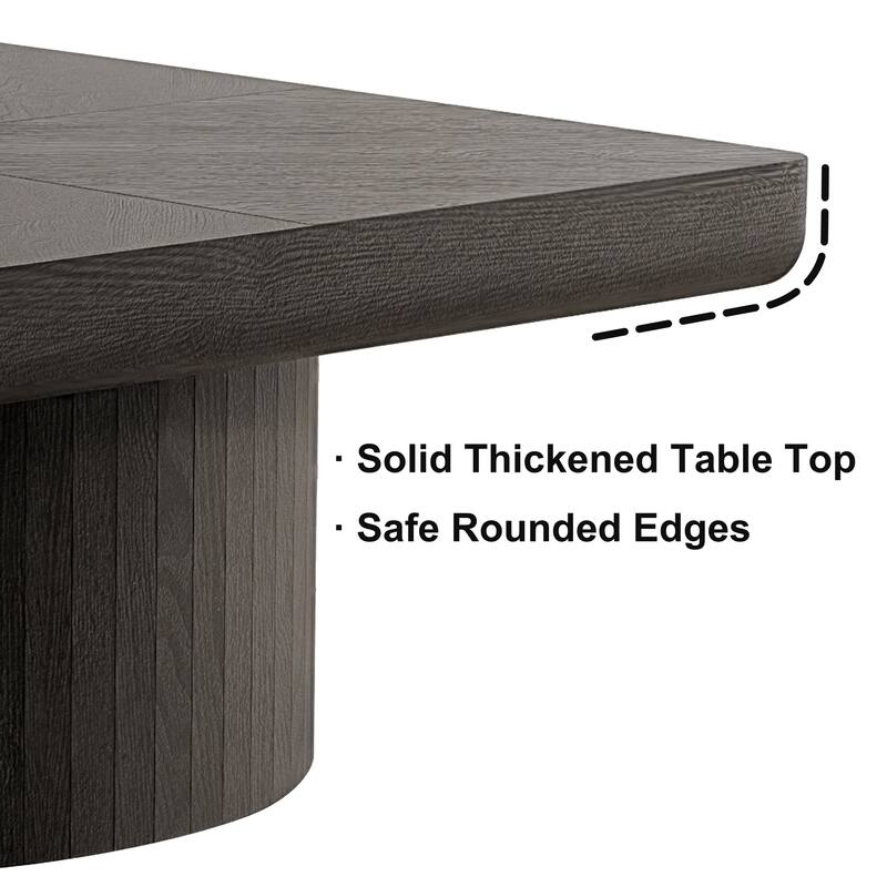 34.6'' Square Coffee Table - Modern Wood Veneer Top with Parquet Pattern & Cylindrical Base for Living Room