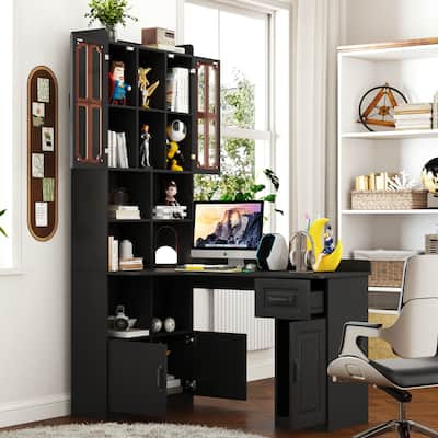 2-in-1 L-Shaped Computer Desk with Storage Cabinets,Drawer and Open Shelf