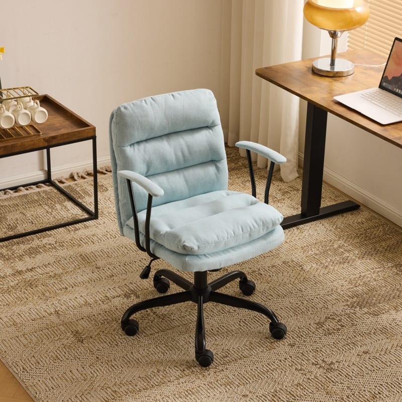 24.4 Inch Upholstered Swivel Office Chair With Leg Pegs And Wheels
