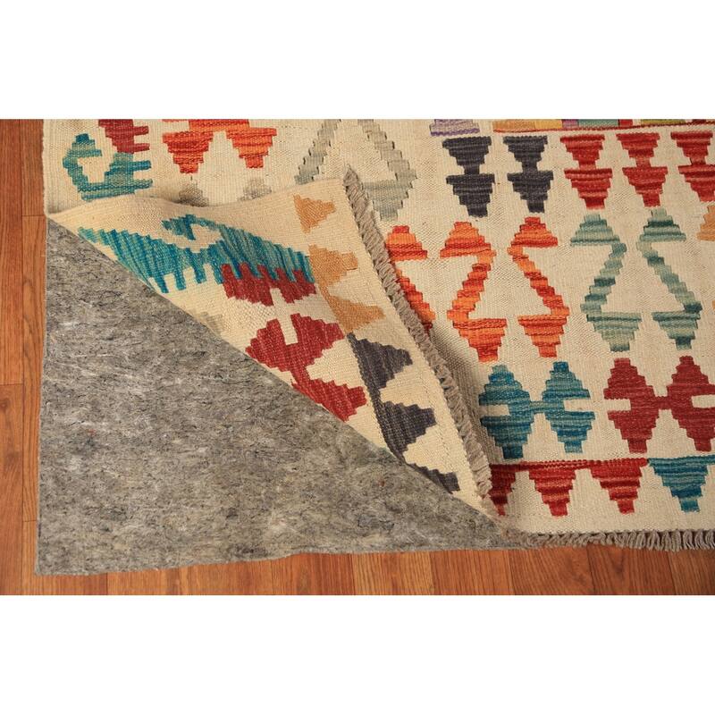 Geometric Kilim Oriental Area Rug Flatweave Wool Carpet - 8'2" x 11'5"