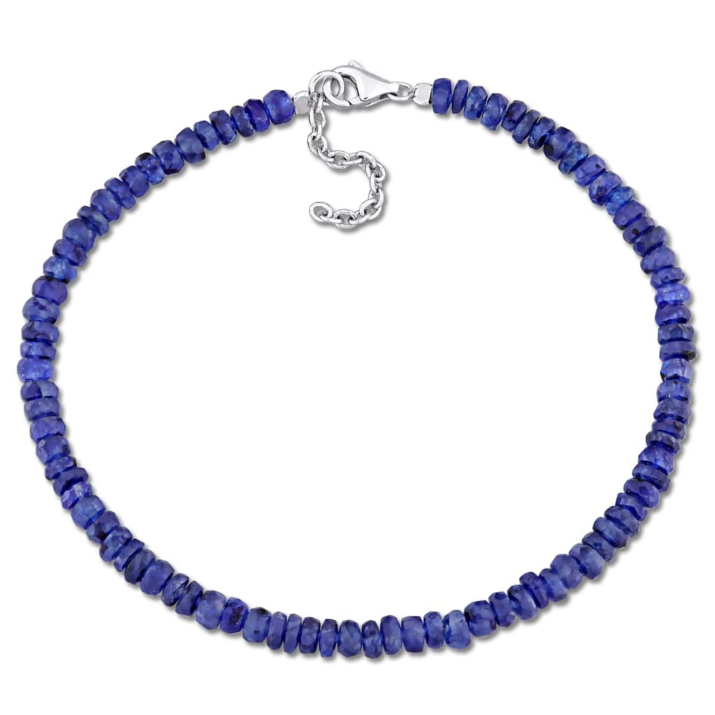 Miadora 11 1/2ct TGW Fancy Blue Sapphire Beaded Bracelet in Sterling Silver Clasp-725+1 in