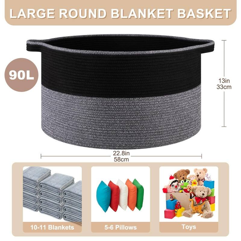 Large Woven Storage Basket with Handles - Cotton Rope, 22.8"x13"