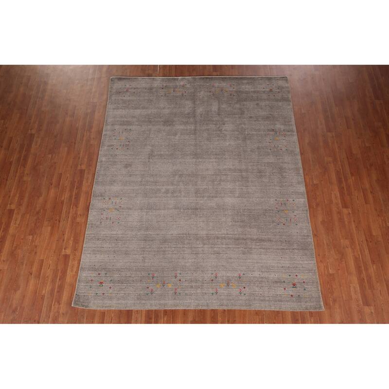 Earth Tone Striped Gabbeh Indian Area Rug Handmade Wool Carpet - 7'10" X 9'8"