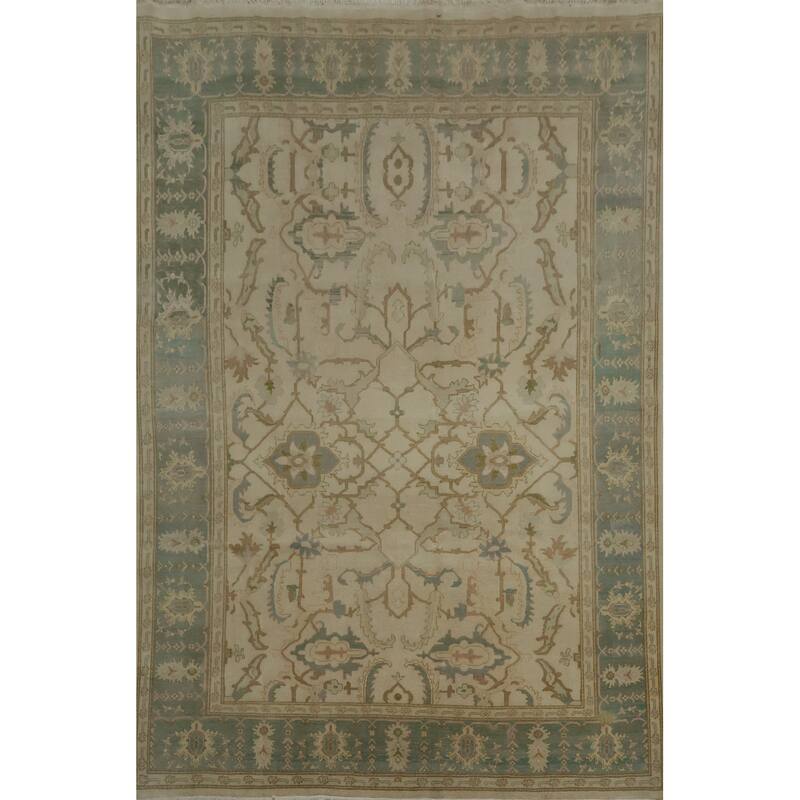 Hand Knotted Oriental 100% Wool Carpet Traditional All-Over Beige & Ivories Ziegler Area Rug - 9' 5'' X 7' 8''