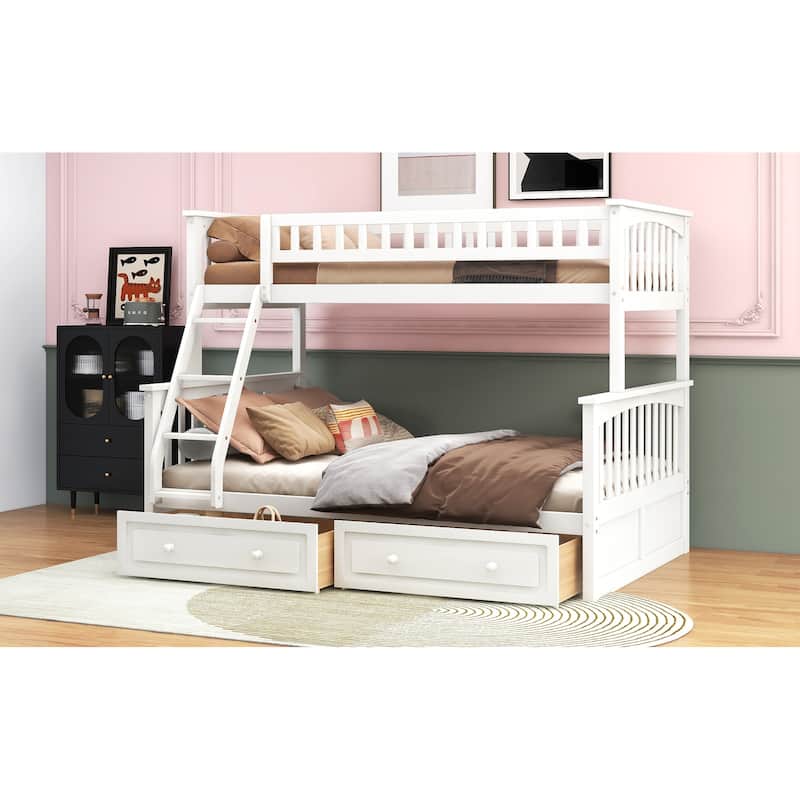 Twin Over Full Bunk Bed With Drawers, Convertible Beds