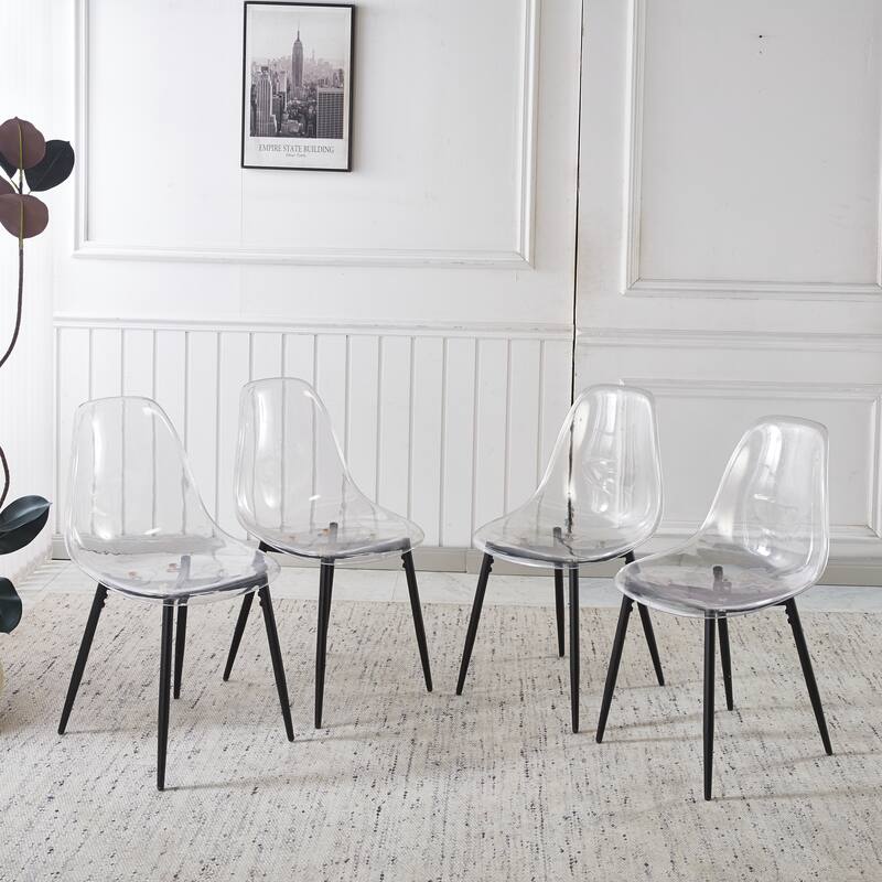 Transparent Shell Dining Chairs, Metal Legs Modern Design, Set of 4
