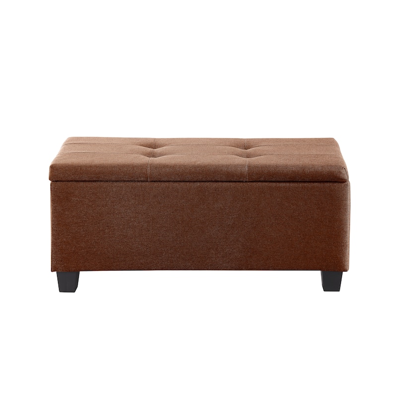Tufted Fabric Storage Ottoman Bench, Ottoman Linen Bench - Set of 3 - Brown