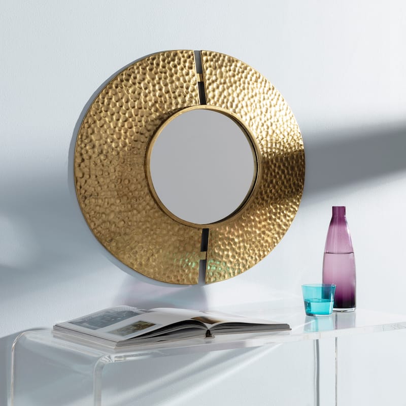 Edel Hammered Golden Oval 23x28 Mirror - 28"H x 23"W - Gold - 28"H x 23"W