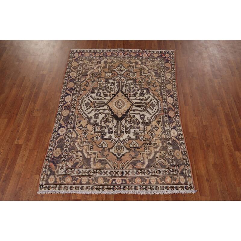 Geometric Bakhtiari Persian Vintage Rug Handmade Wool Carpet - 4'7" x 6'6"