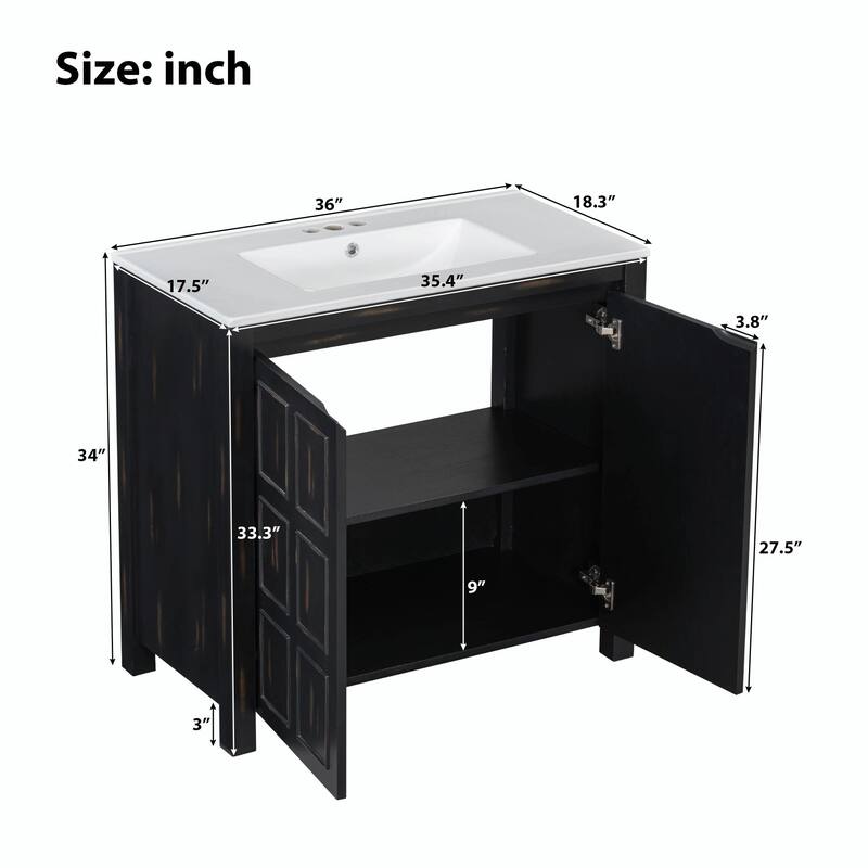 36" Bathroom Vanity Organizer with Sink - Combo Cabinet Set & Storage