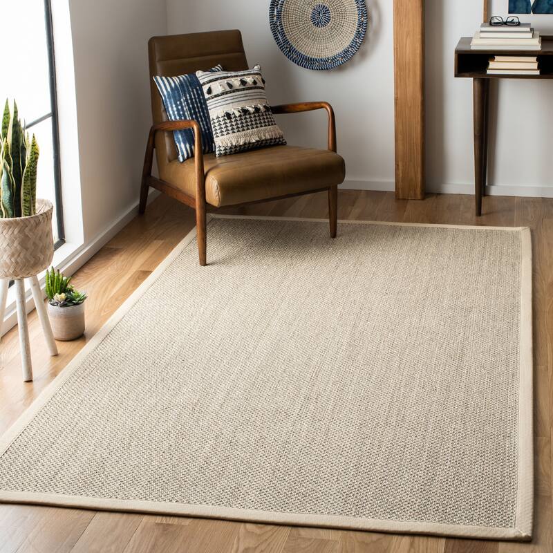 SAFAVIEH Natural Fiber Pacific Casual Border Sisal Rug - 4' x 6' - Marble/Beige