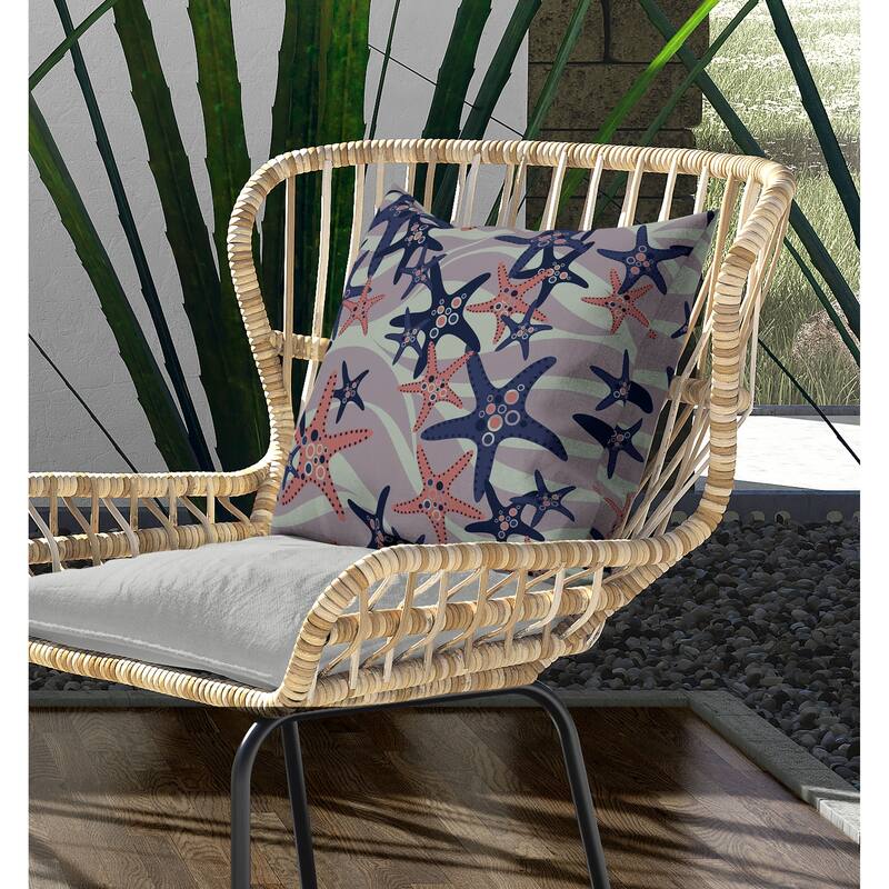 Starfish Sway Indoor/Outdoor Reversible Throw Pillow Blue and Green