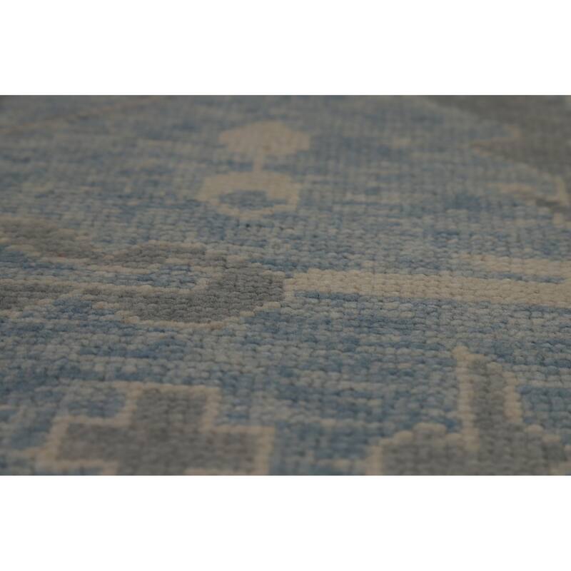 Hand Knotted Oriental 100% Wool Carpet Transitional All-Over Navy Blue & Blues Oushak Area Rug - 14' 11'' X 10' 11''