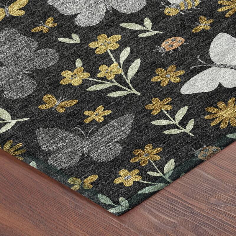 Machine Washable Indoor/ Outdoor Whimsy Butterfly Chantille Rug