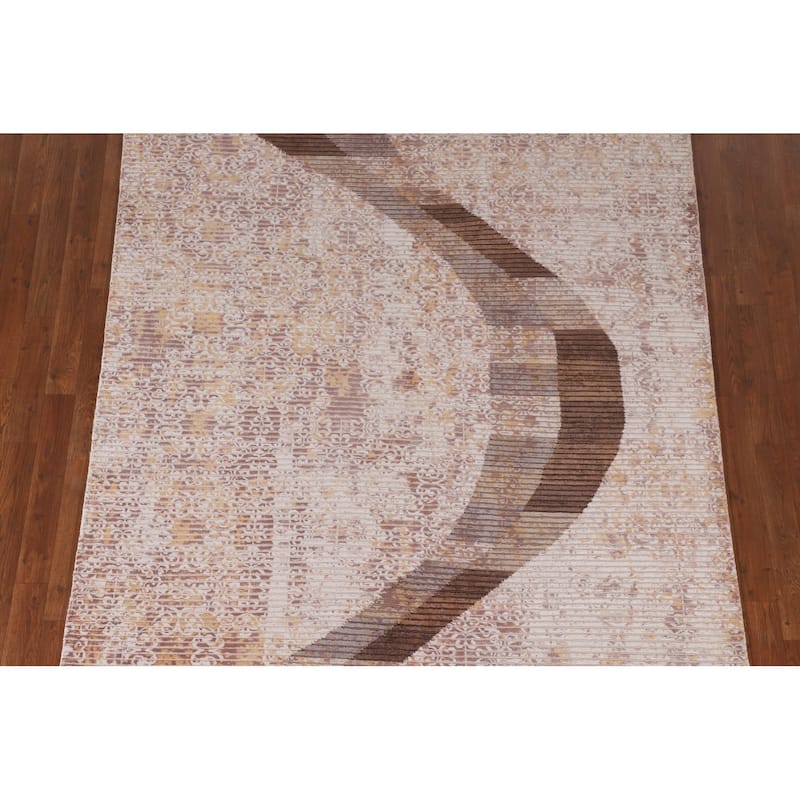 Striped Abstract Modern Area Rug Hand-Knotted Wool Carpet - 5'8" x 7'10"