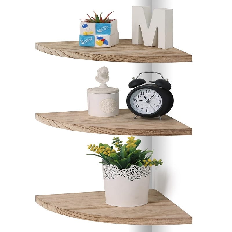 Corner Wall Shelves - 10"D x 10"W x 0.7"H - Carbonized