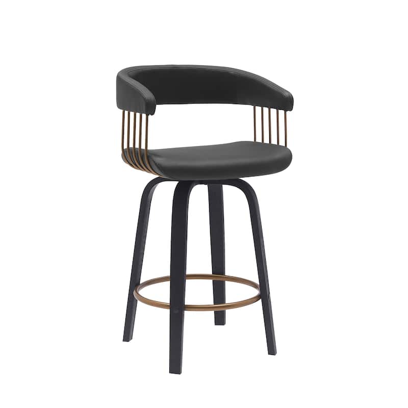 26" Black Faux Leather Swivel Counter Height Bar Chair