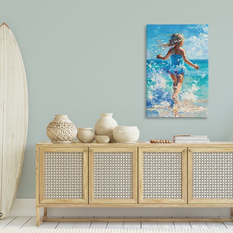 Stupell Girl Splashing on Shore Canvas Wall Art Design By LSR Design Studio