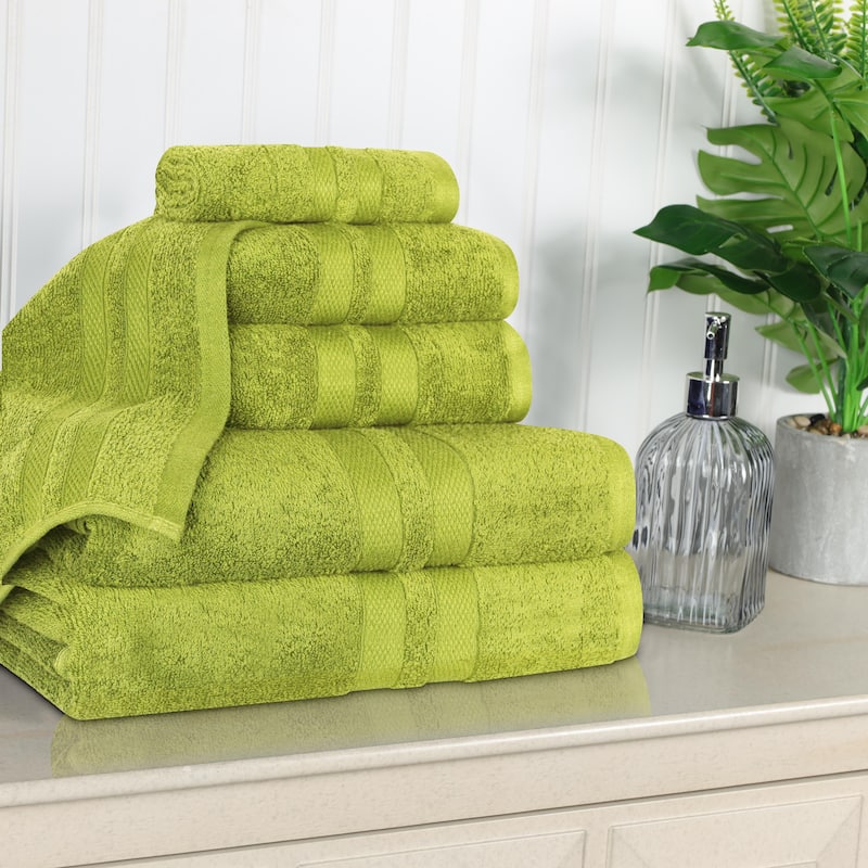 Superior Cotton Quick-Drying 6 Piece Highly Absorbent Towel Set - Celery