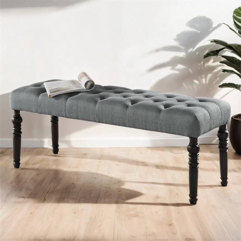 Fabric Tufted Turned Leg Dining Bench
