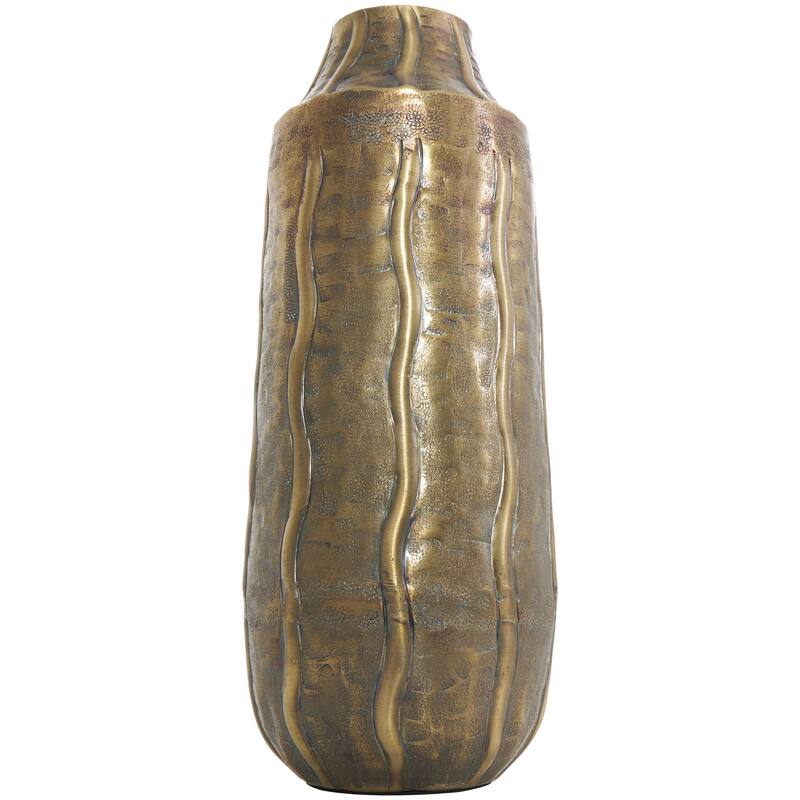 Metal Snakeskin Inspired Decorative Vase with Dimensional Wavy Accents - Brass - Roche River Decor