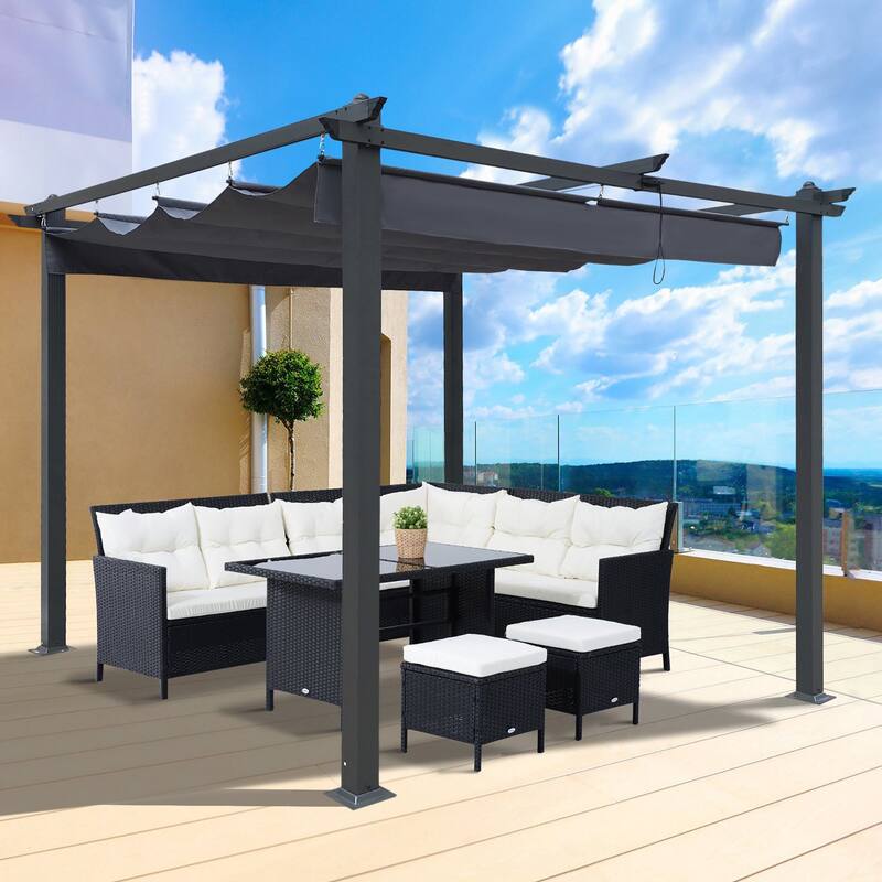 13' x10' Outdoor Steel Patio Pergola with Grey Shade Canopy - Grey - 10 x 10