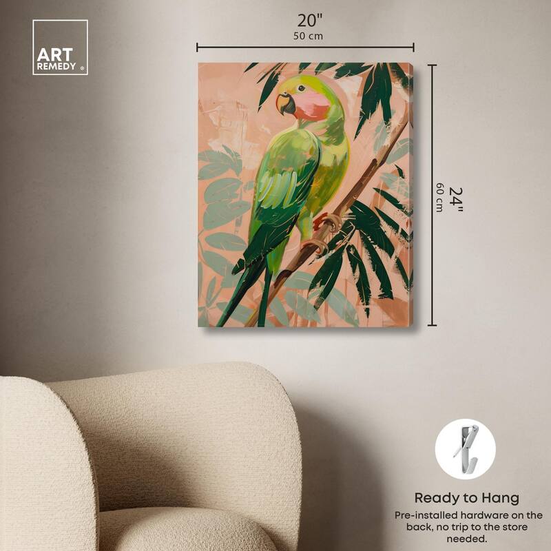 Coral and Green Parrot II Canvas by Art Remedy, Gallery Wrapped