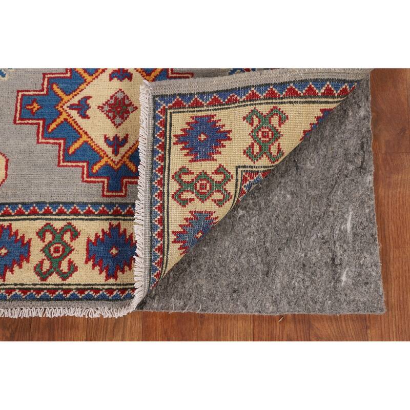 Gray Geometric Kazak Rug Handmade Foyer Wool Carpet - 2'9" x 4'1"