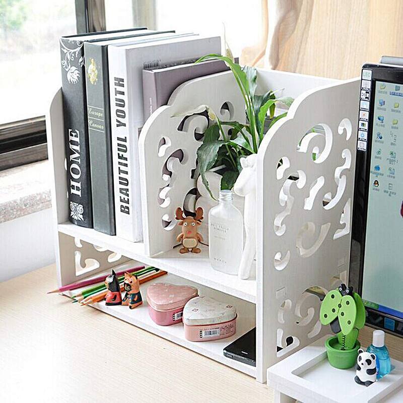 3 Compartment Wood Plastic Composite Desk Organizer Book Shelf Organizer Cookie Rack