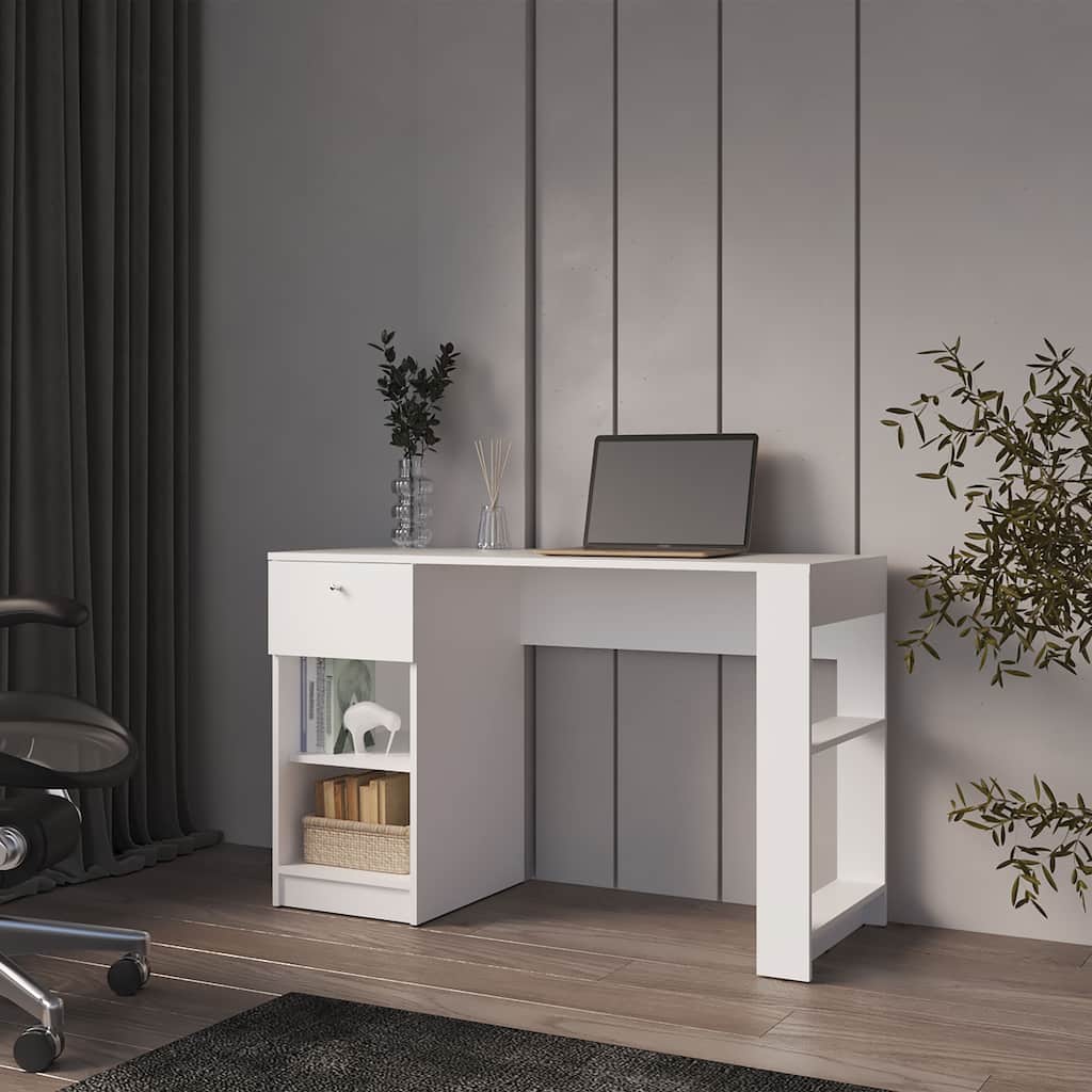 White L-shaped Computer Desk with CPU Holder