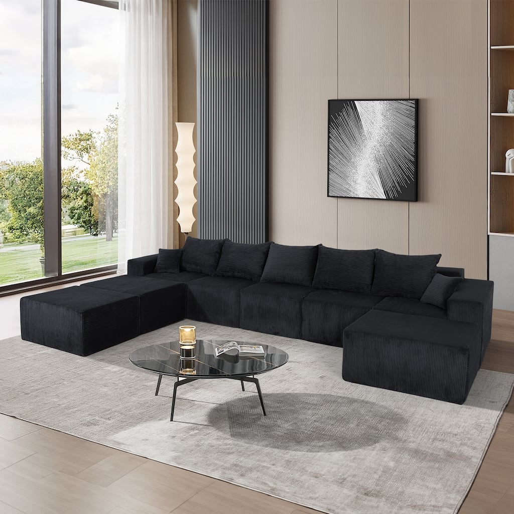 GDFStudio - 8-Piece Modular U-Shaped 155" Sectional Sofa with Chaise Lounge and Bed