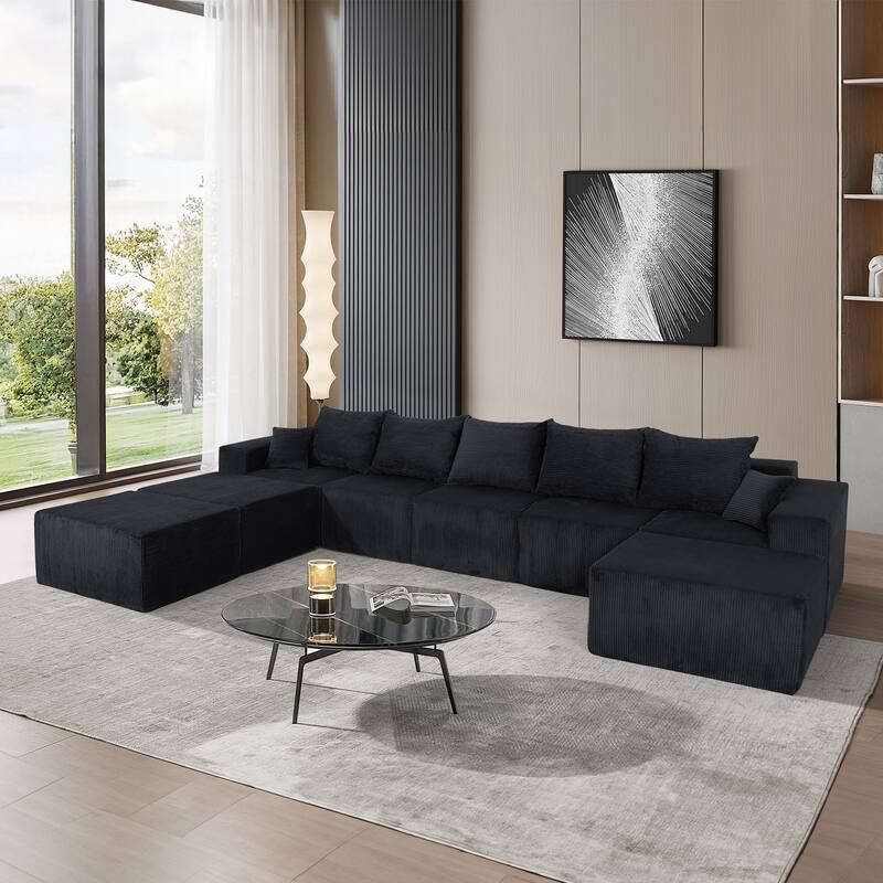 Modular Sleeper Sectional Sofa Bed Convertible Large Corduroy U-shaped Compressed Couch with Chaise Lounge and Spacious Seat