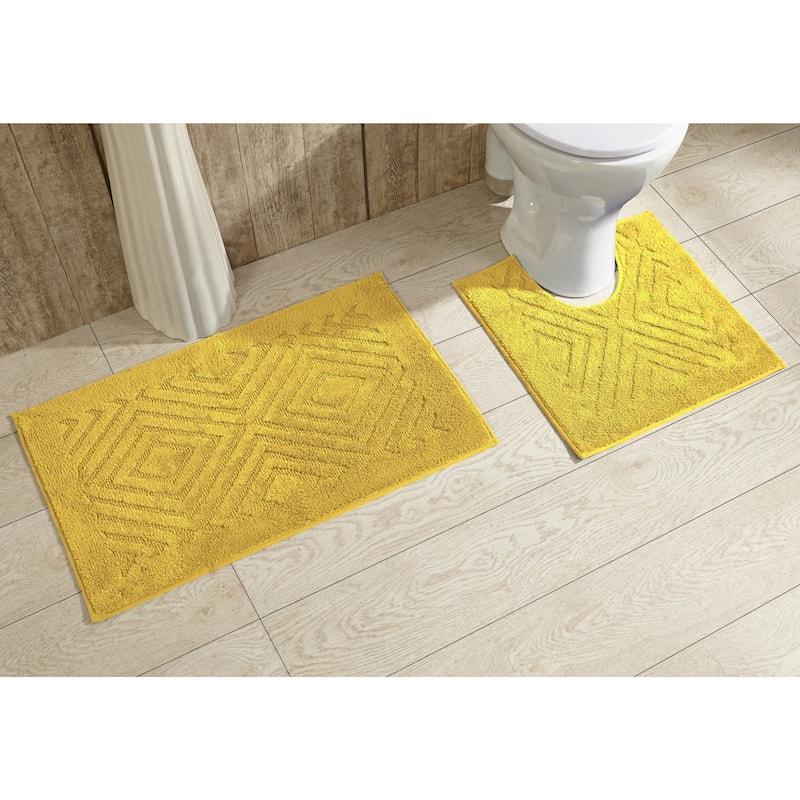 Trier Cotton Non-skid 2-piece Contour and Bath Rug Set by Better Trends - Yellow