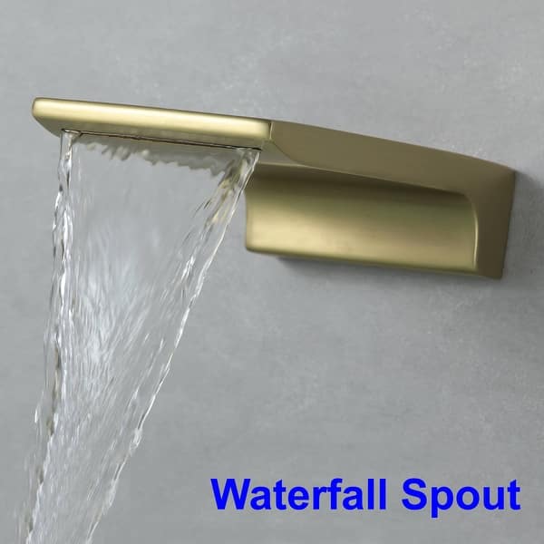 Homevacious Wall Mount Bathtub Faucet – Brushed Gold Waterfall Single Lever With Rough-In Valve, Solid Brass