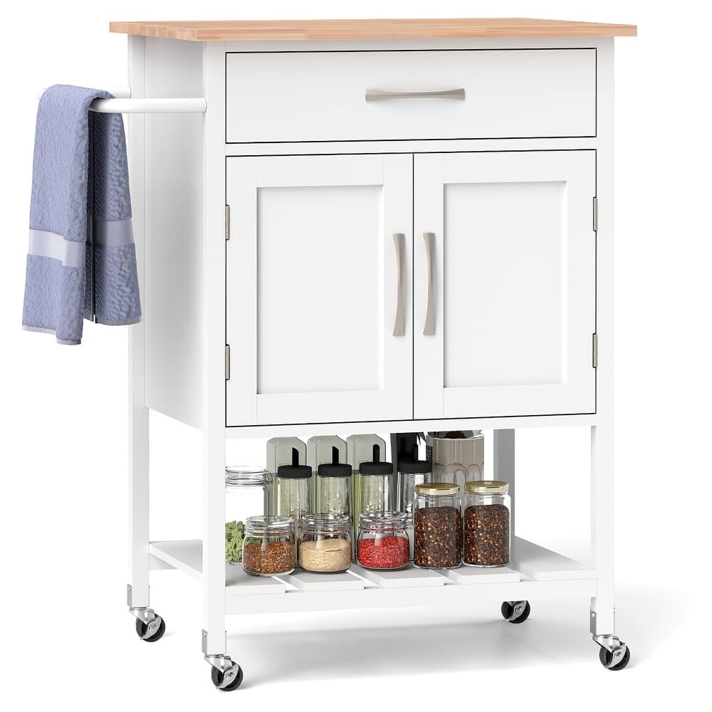 Gymax Rolling Kitchen Island Cart w/ Drawer 2-Door Storage Cabinet