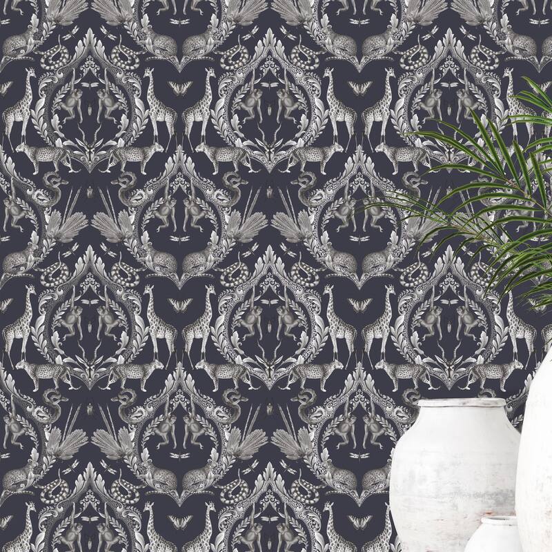 Galerie Wallcoverings Bazaar Jungle Menagerie Damask Non-woven Metallic Wallpaper Roll