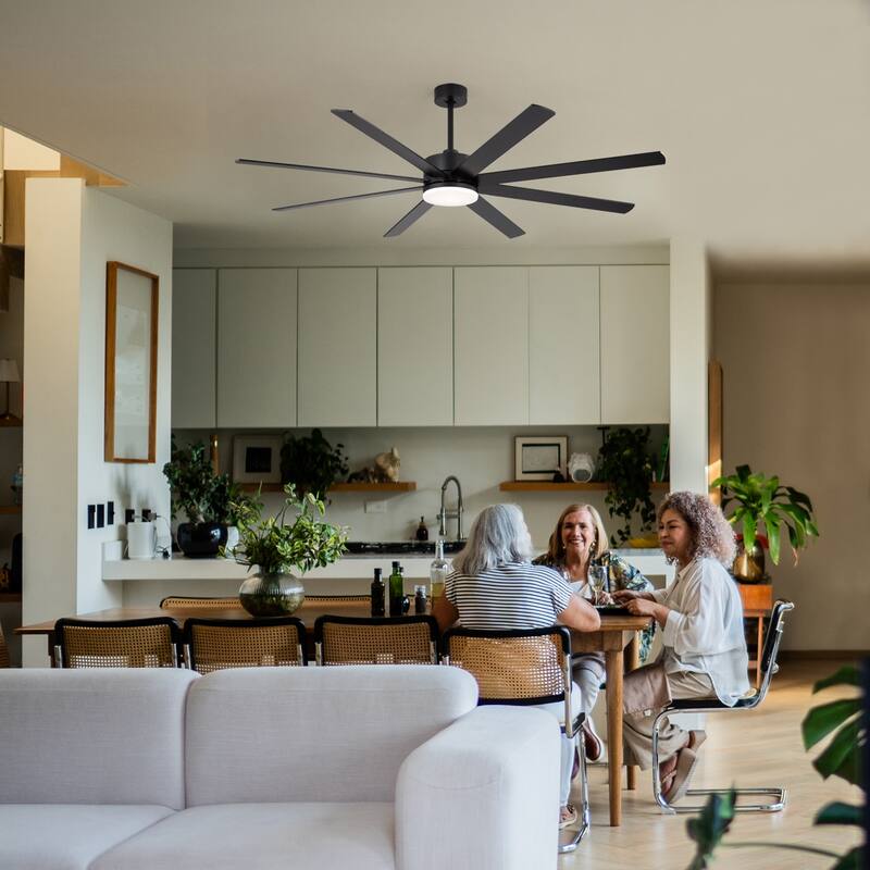 Large 72" Reversible 8-Blade Integrated Ceiling Fan with LED Light Kit and Remote