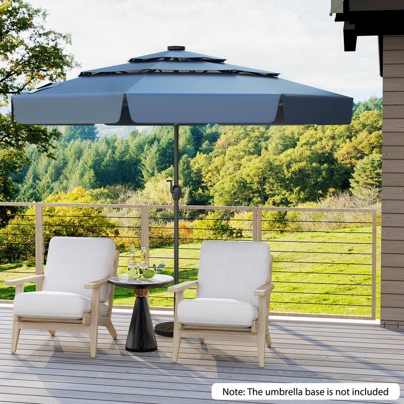 10FT Polyester Patio Umbrella with Solar Lights and Tilt Crank 3-Tier Vented Shade for Backyard