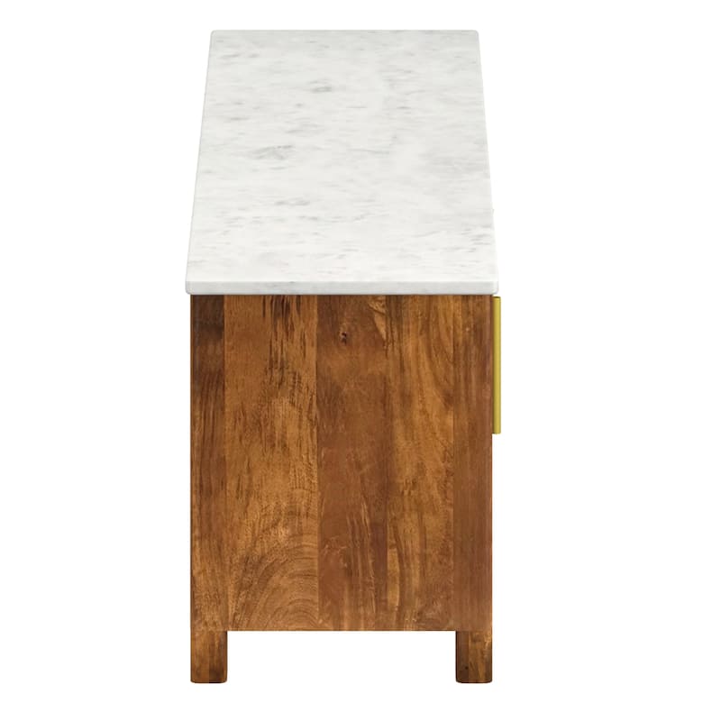 Mid-Century Modern Solid Wood & Marble Media Cabinet
