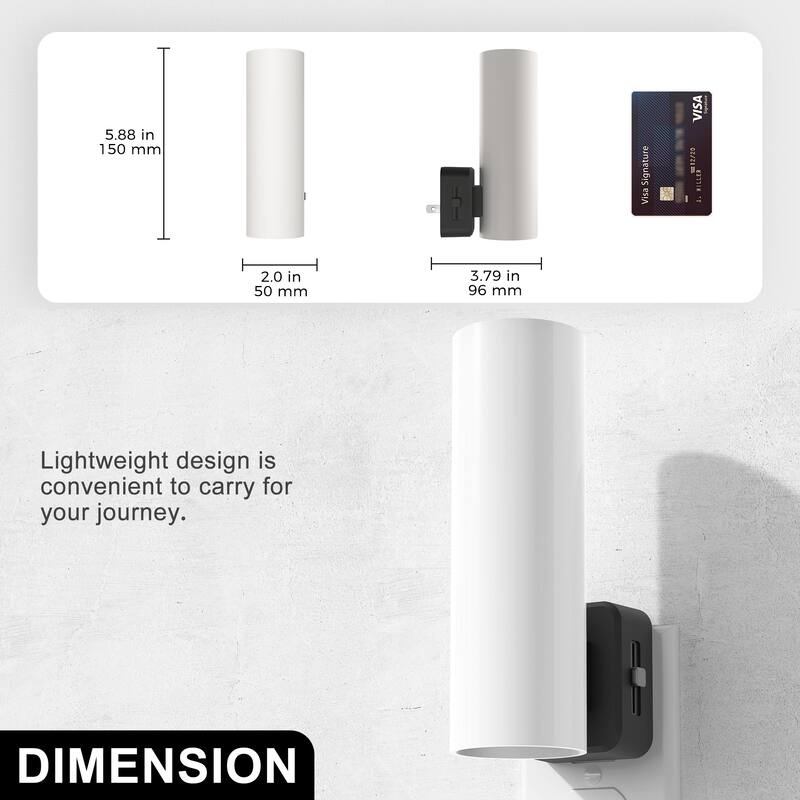YANSUN 2-Pack Plug-in Dimmable Night Light, Dusk to Dawn Cylinder Wall Sconce, 3000K Warm, Hallway Bedroom