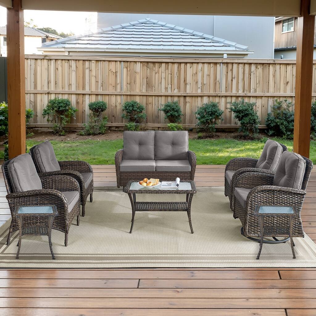 Outdoor Glider Sofa with Rocking Chair, Club Chair set of 8 - Brown