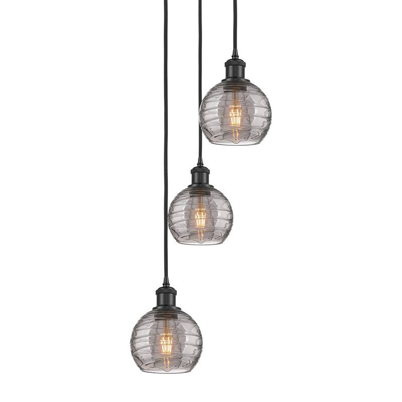 Innovations Lighting 113B-3P 25 12 Athens Deco Swirl Pendant Athens - Matte Black / Light Smoke Deco Swirl