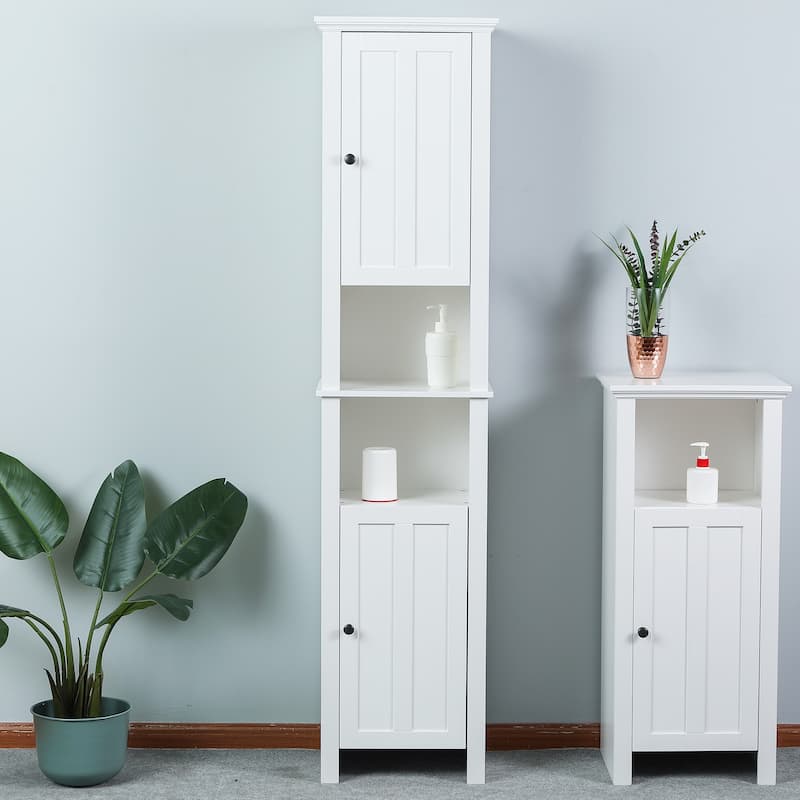 White MDF Wood 67-Inch Tall Tower Bathroom Linen Cabinet