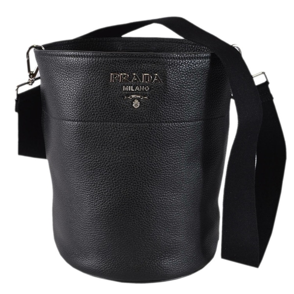 Shop Prada 1BE012 Vitello Daino Secchiello Black Leather Bucket Purse Handbag - Free Shipping ...