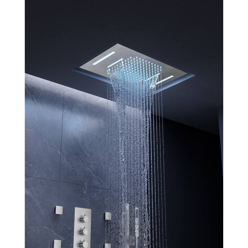 64 Color LED Mood Lighting Thermostatic Shower System with Slide Bar, 23" x15" Bathroom Shower Faucet Set - 22"x15"