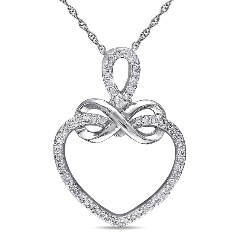 Miadora 10k White Gold 1/5ct TDW Diamond Heart Infinity Necklace